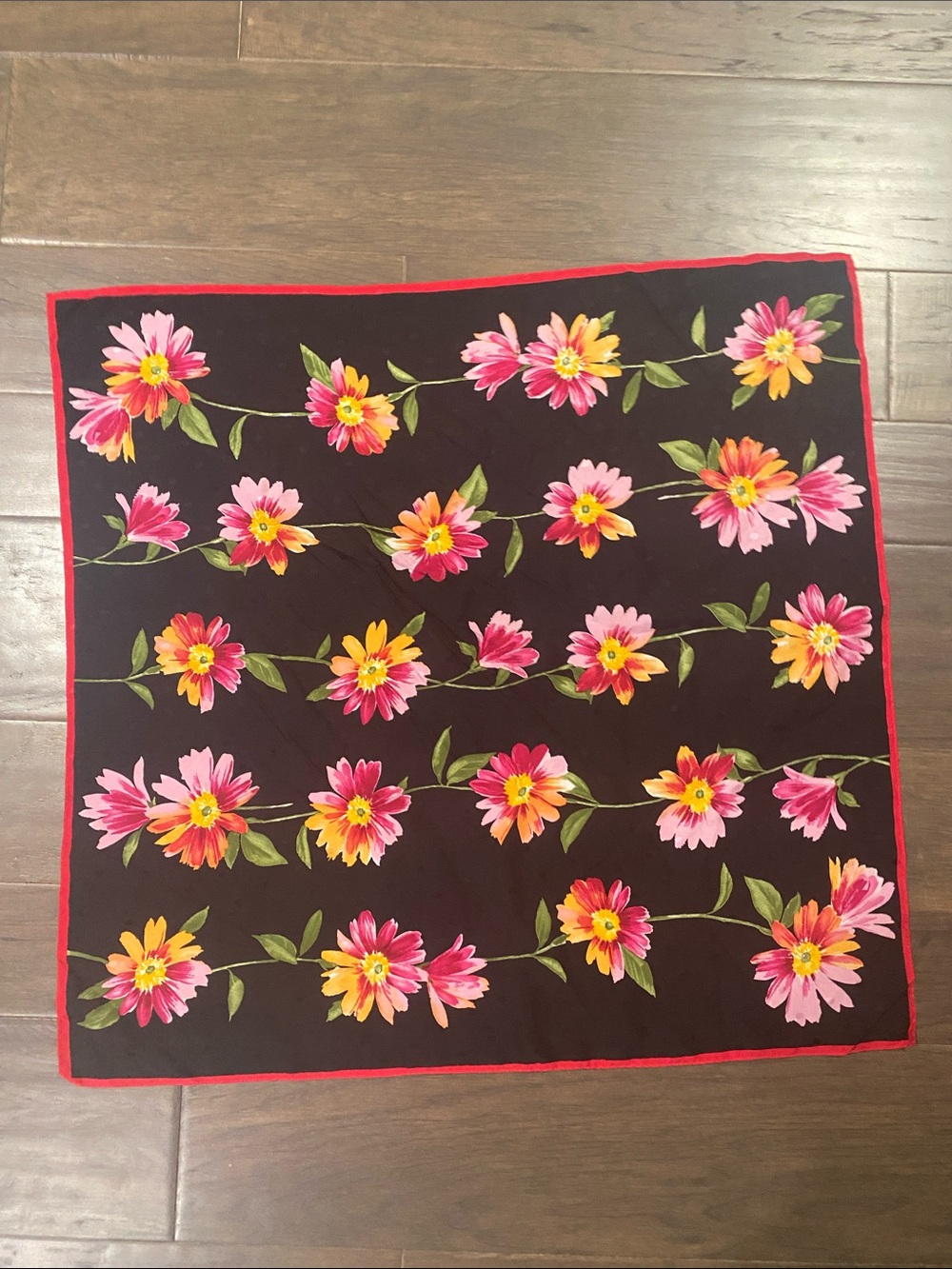 Talbots Floral Square Scarf with Pink and Yellow Blooms
